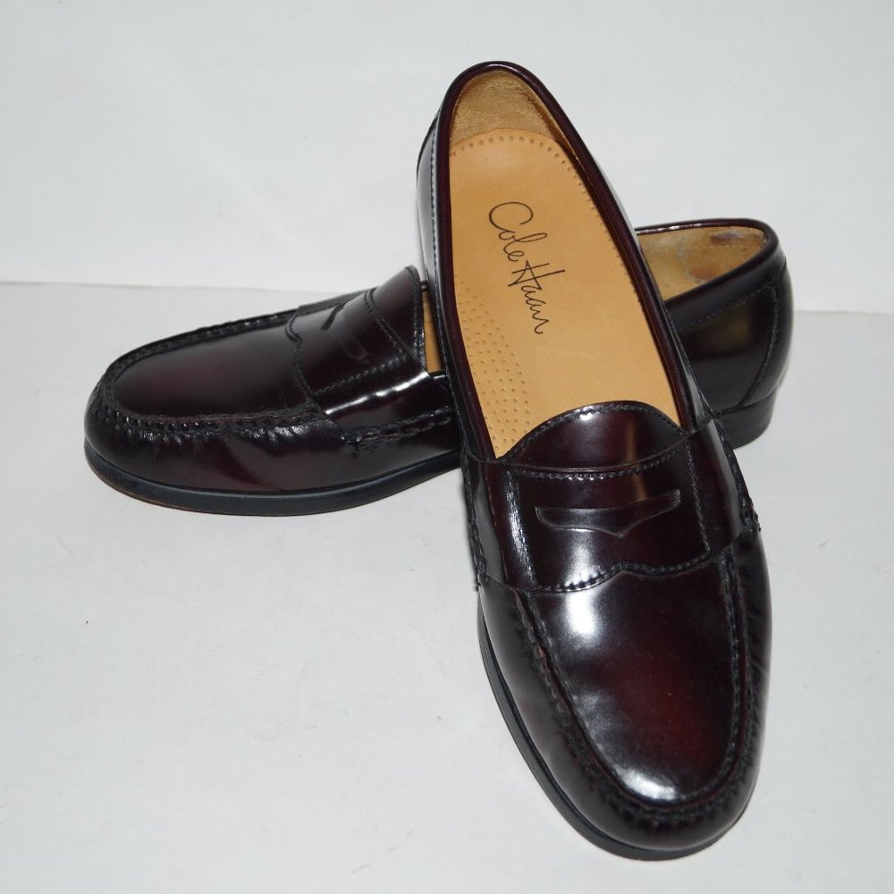 Cole Haan 03504 Size 9.5 D Burgundy Leather Pinch Penny Loafer Mens Shoes